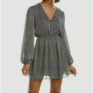 Leyden Woman's Wrap Black Printed Mini Long Sleeve Dress